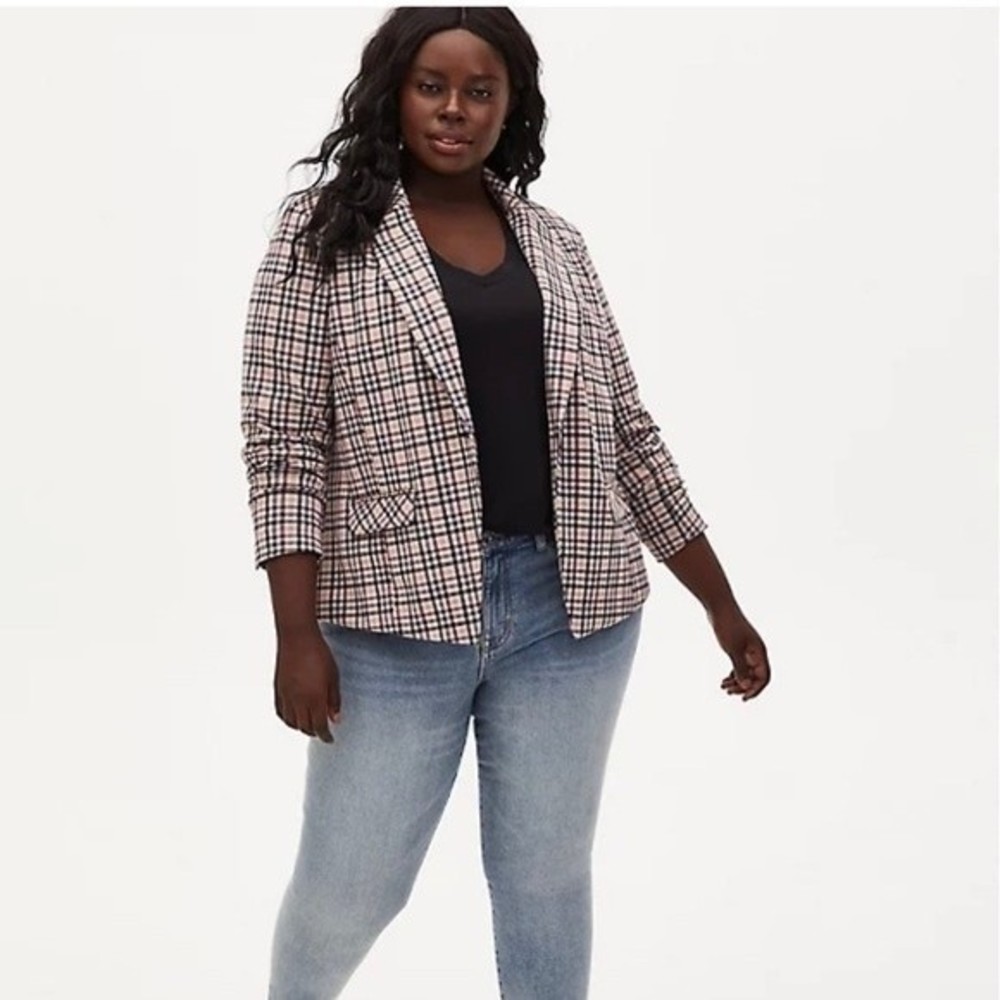 Torrid Light Taupe Plaid Double Knit Blazer